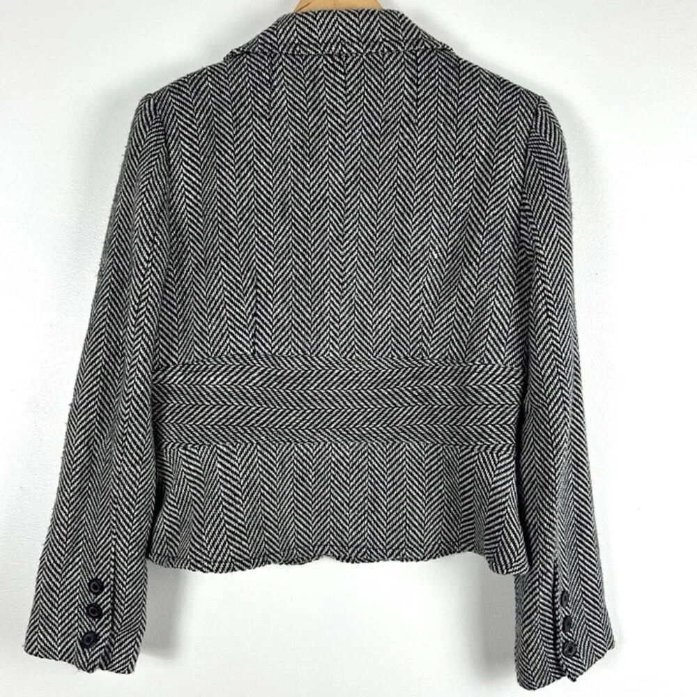 ECI New York Cropped Blazer‎ sz 10 Black & While Herringbone Office Attire